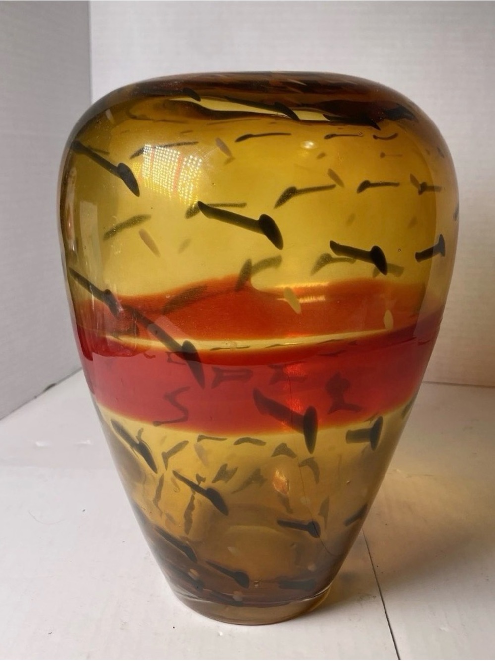 Italian Glass Retro Freeform Amber Red Abstract Bubble Vase
